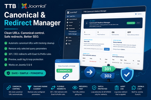 Joomla Canonical URL & Redirect Manager - TTB Canonical & Redirect Manager