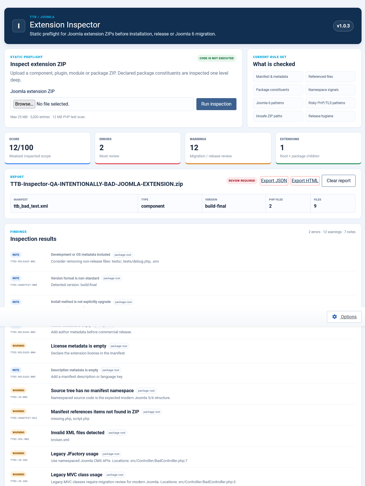 Joomla Extension Compatibility Checker — screenshot 2