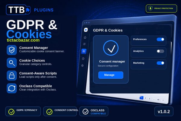 Osclass GDPR & Cookie Consent Plugin - TTB GDPR & Cookies