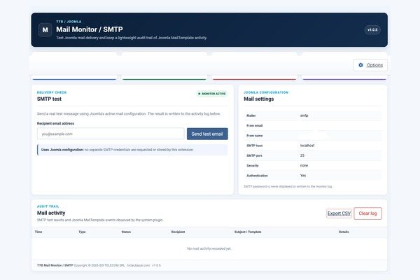 Joomla SMTP Test & Mail Monitor Extension — screenshot 2