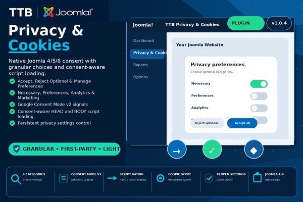Joomla Cookie Consent & Privacy Extension - TTB Privacy & Cookies